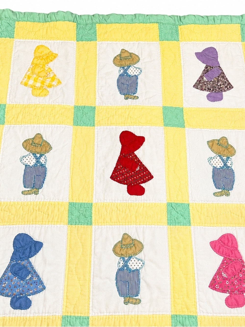 Vintage Handmade Sunbonnet Sue Quilt Blanket 55x39 Cottagecore - Picture 2 of 14